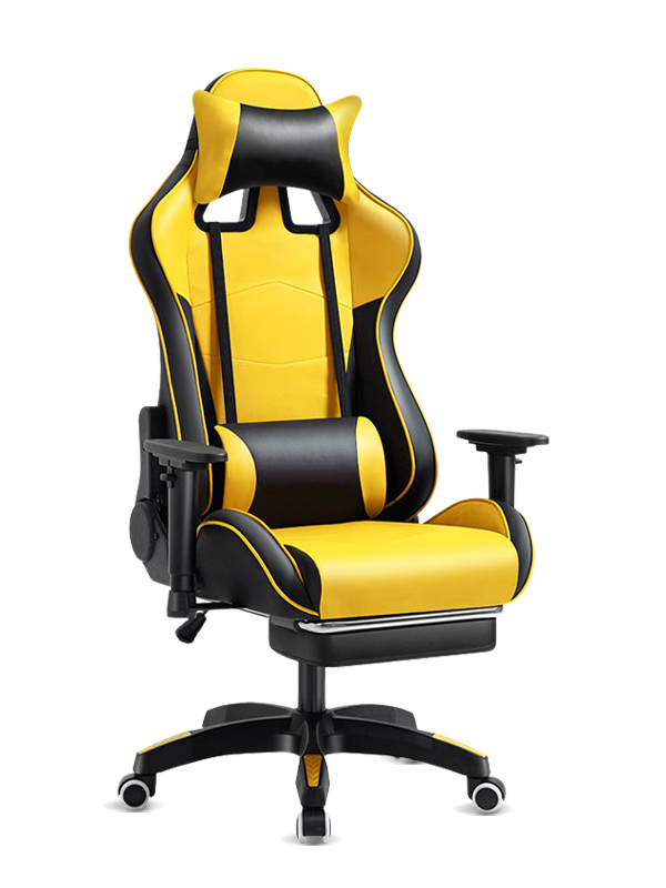 เก้าอี้เล่นเกมสำนักงานหลังสูงหนัง PU สีเหลืองและสีดำราคาถูก 