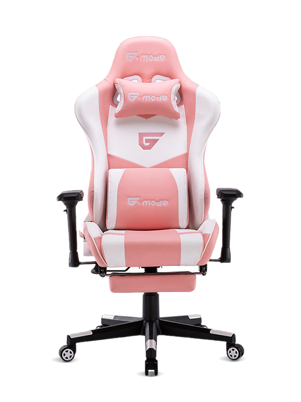 ตัวอย่างเก้าอี้เล่นเกมสุดมันส์สีชมพูพร้อมที่วางเท้าและหมอนรองเอว HS803-1 ฟรี 